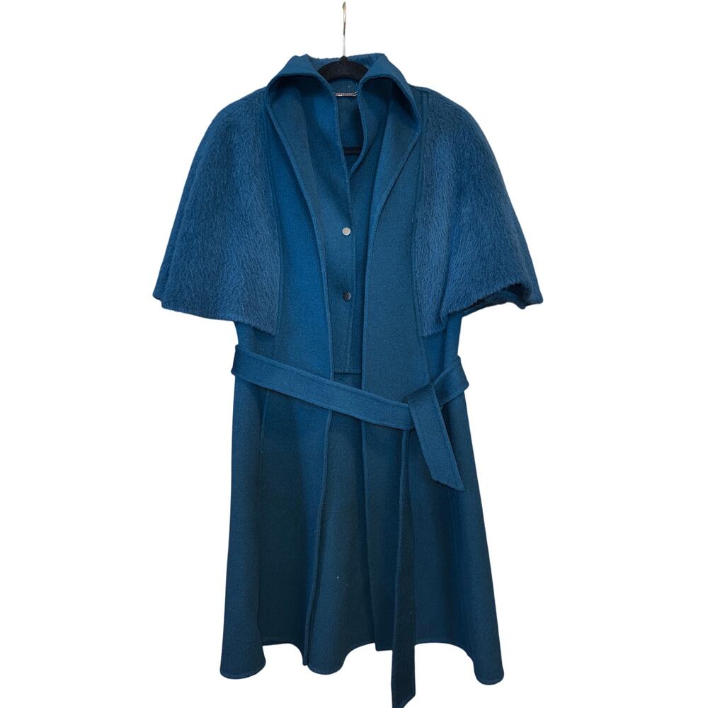 Elie Tahari Alpaca Cape Jacket with Belt Medium Teal